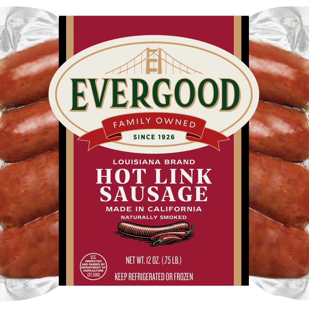 Red Hot Link Sausage Evergood Louisiana Brand Hot Link Sausage, 12