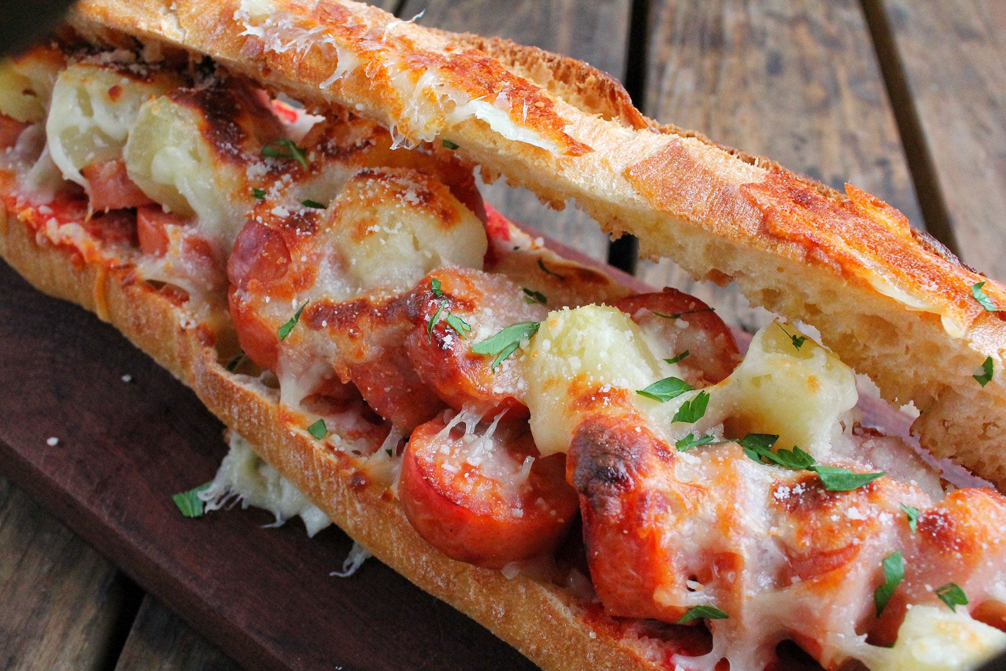 Pineapple sausage pizza loaf